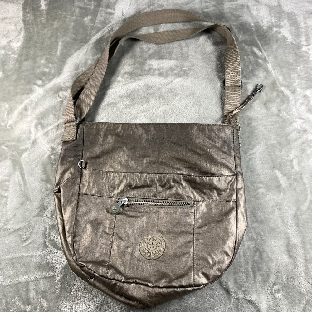 Kipling Crossbody Bag Metallic Bronze Taupe Nylon Shoulder Bag Travel Purse